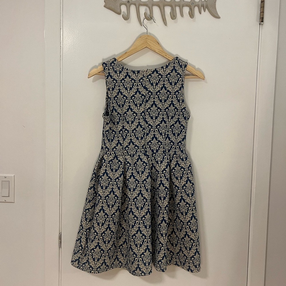 Blue French Print Flare Dress